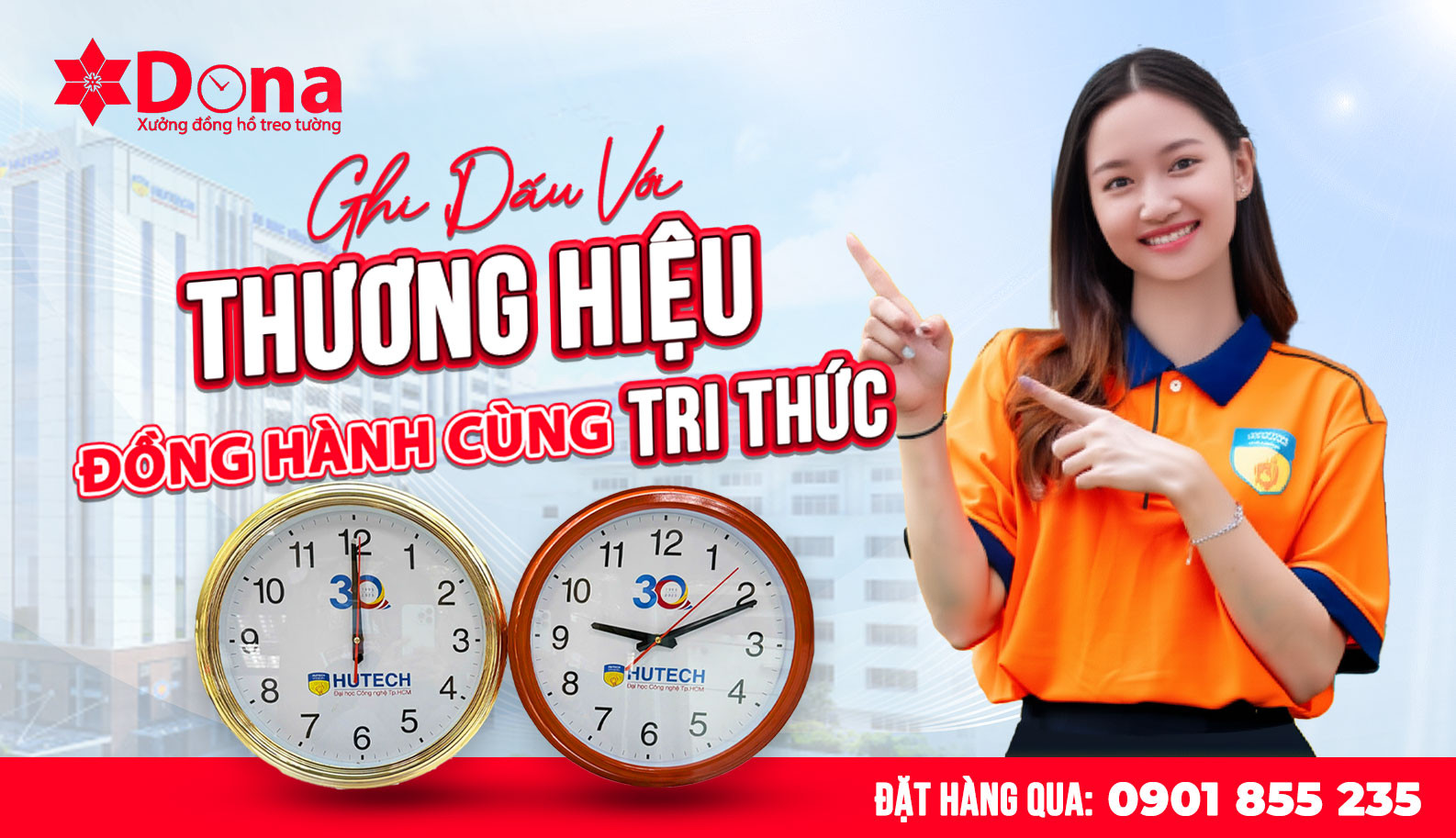 Đồng hồ treo tường quà tặng trường học với logo nổi bật