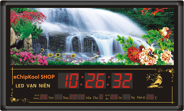 Đồng hồ điện tử treo tường đẹp hiển thị lịch vạn niên và nhiệt độ phòng