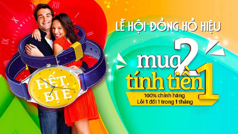 Đồng hồ thời trang được bày trí cho chương trình mua 2 tính tiền 1