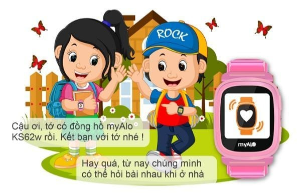 Màn hình đồng hồ thông minh dành cho bé trai Myalo Kidsphone KS62W hiển thị danh bạ với hình ảnh sinh động