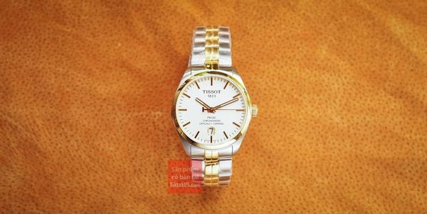 Chi tiết thiết kế sang trọng của đồng hồ đeo tay nam Thụy Sĩ Tissot vàng bạc