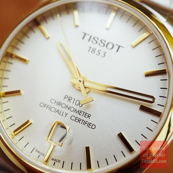 Logo Tissot trên núm vặn đồng hồ đeo tay nam Thụy Sĩ