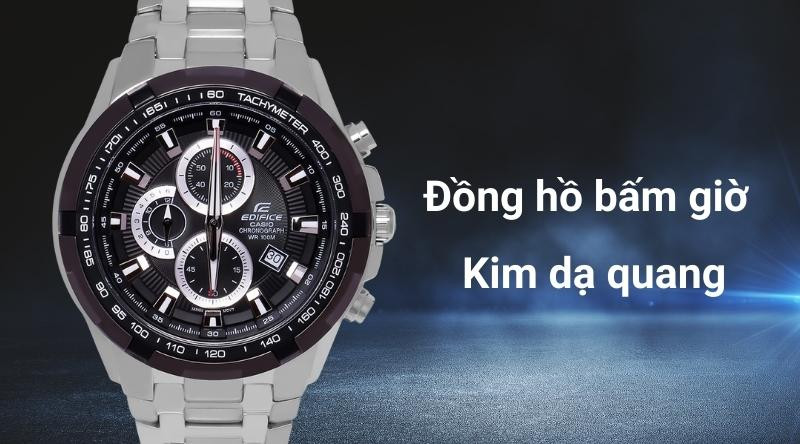 Chức năng đồng hồ bấm giờ và kim dạ quang của Edifice Casio EF-539D-1AVUDF