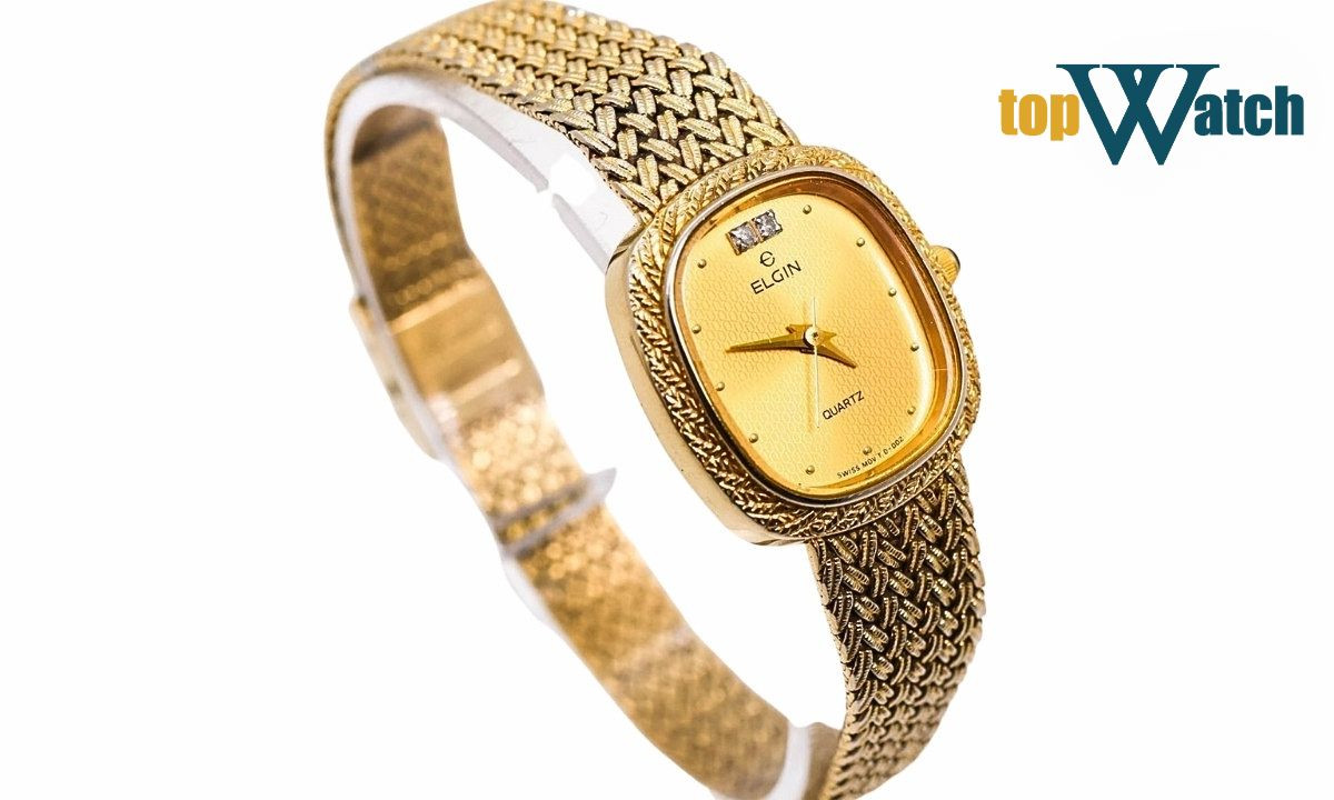 Đồng hồ nữ Elgin Quartz 18K Gold-Plated Diamond Dress Watch đính kim cương