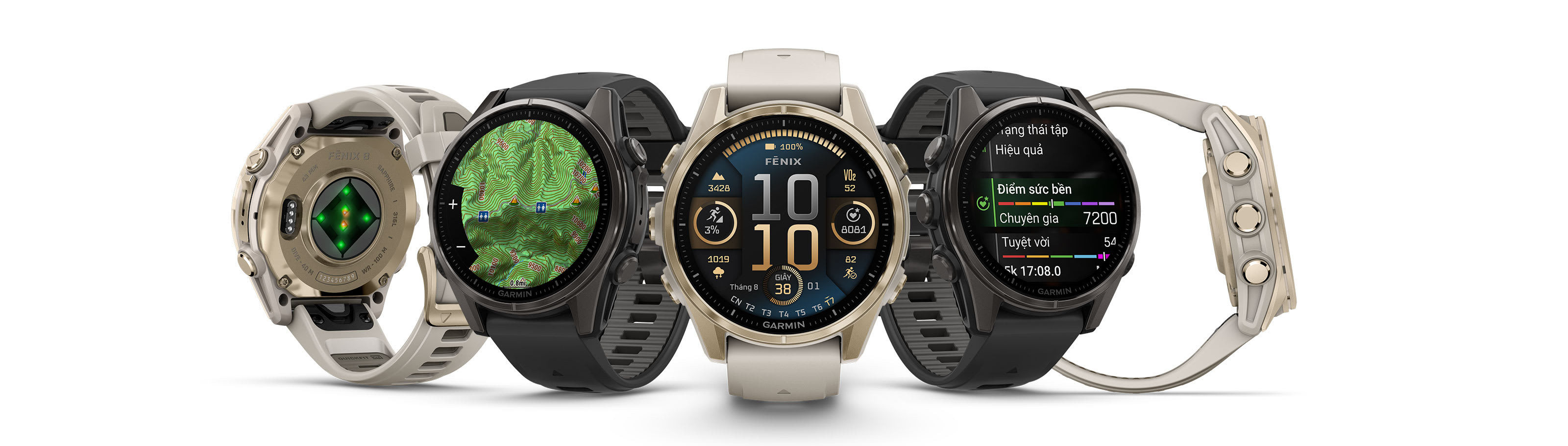 Đồng hồ thông minh màu vàng Garmin Fenix 8 43mm với màn hình AMOLED rực rỡ