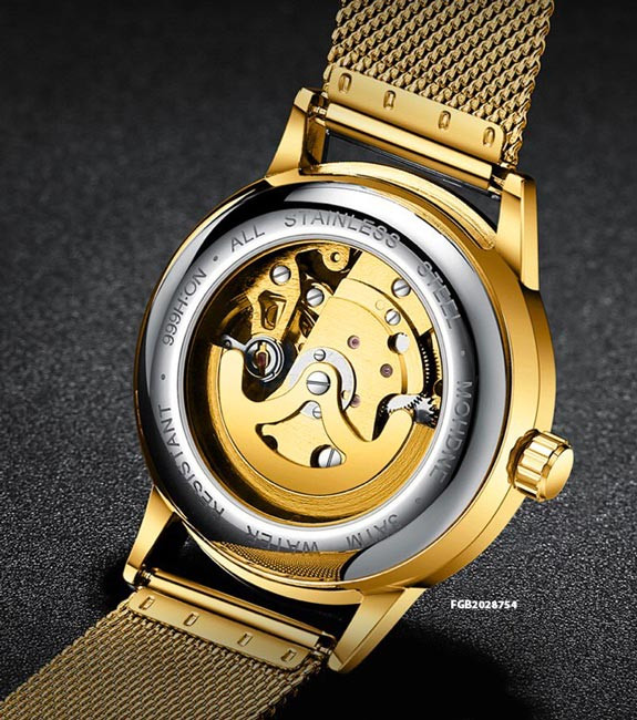 Đồng hồ cơ nam Fngeen Automatic dây kim loại vàng, vẻ ngoài sang trọng