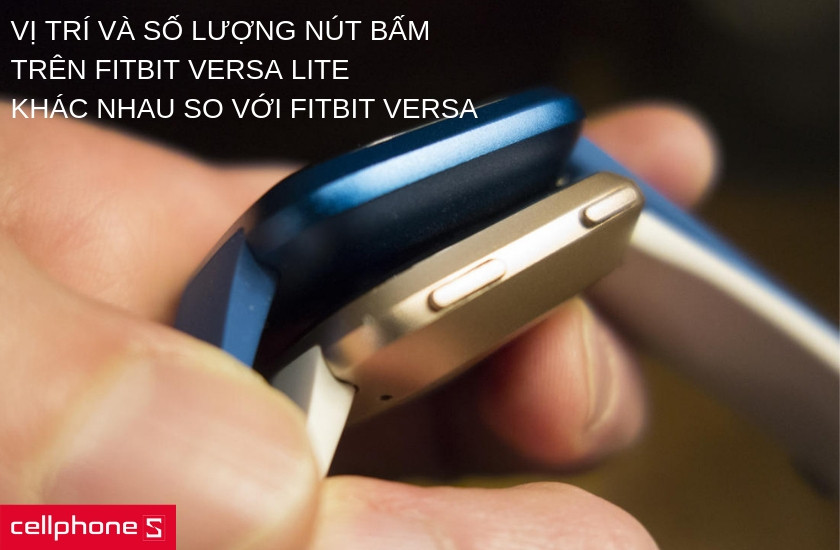 Thiết kế tối giản của đồng hồ thông minh Fitbit Versa Lite với một nút bấm duy nhất