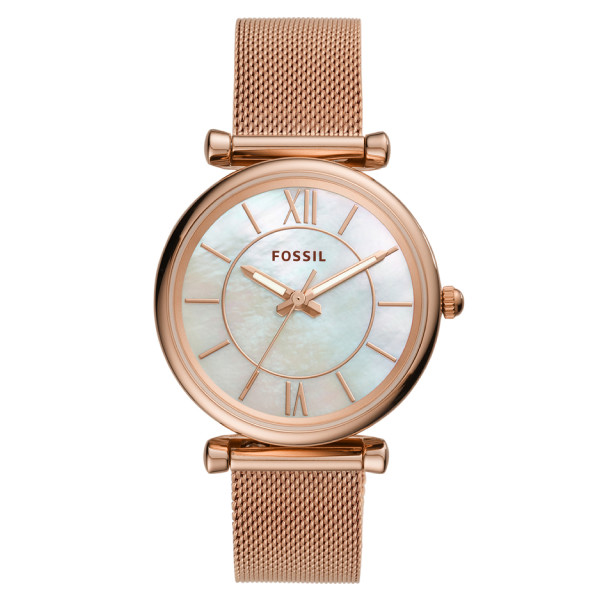 Đồng hồ Fossil nữ mặt tròn ES4918 dây kim loại vàng hồng