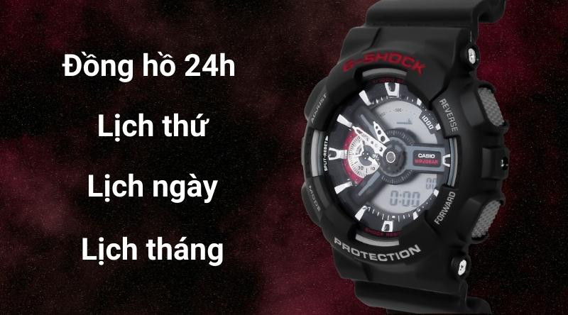 Màn hình hiển thị lịch thứ, ngày, tháng và 24h trên G-Shock GA-110