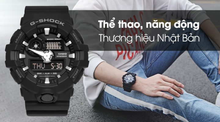 Đồng hồ nam G-SHOCK GA-700-1BDR màu đen với thiết kế năng động và mạnh mẽ