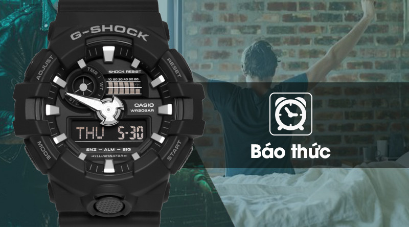 Màn hình hiển thị cài đặt báo thức trên đồng hồ nam G-SHOCK GA-700-1BDR