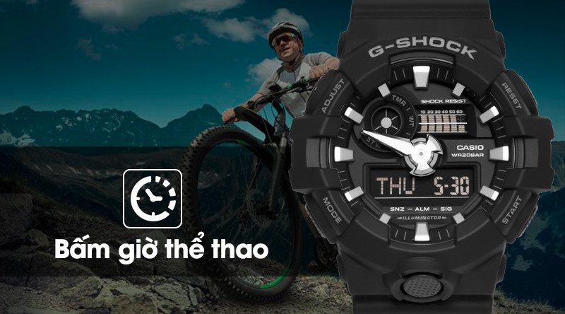 Tính năng bấm giờ thể thao chính xác trên đồng hồ nam G-SHOCK GA-700-1BDR