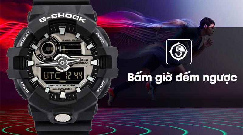 Đồng hồ G-Shock GA-710-1ADR tích hợp tính năng bấm giờ đếm ngược