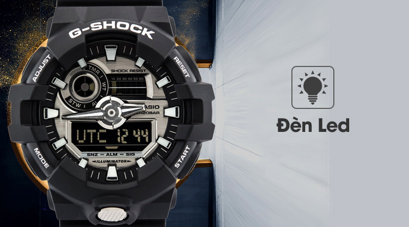 Đồng hồ G-Shock GA-710-1ADR với đèn LED sáng rõ trong bóng tối