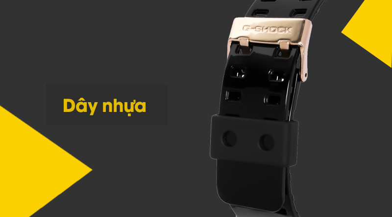 Dây đeo nhựa nhẹ nhàng, không thấm nước và khóa cài chắc chắn của đồng hồ G-SHOCK GA-710GB-1ADR