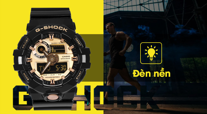 Đèn LED cực sáng hỗ trợ xem giờ trong bóng tối trên đồng hồ G-SHOCK GA-710GB-1ADR