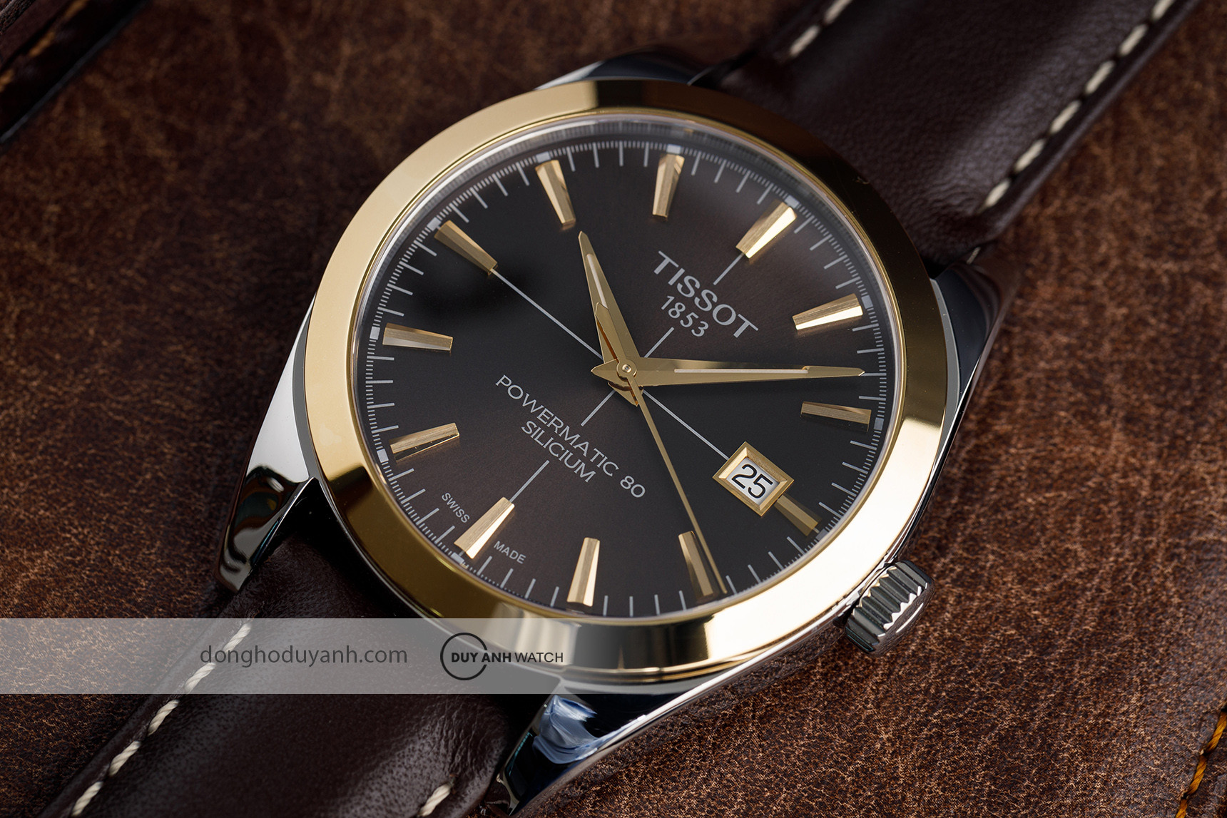 Đồng hồ Tissot Gentleman Powermatic 80 T927.407.46.291.01 với viền vàng 18K