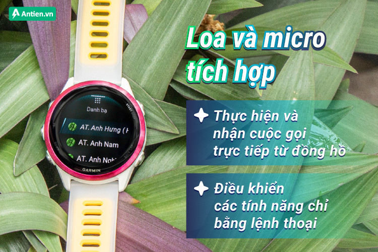 Đồng hồ thông minh Garmin Forerunner 570 42mm cho phép thực hiện và nhận cuộc gọi bằng loa và mic tích hợp, nâng cao khả năng kết nối và mang lại giá trị sử dụng tiện lợi