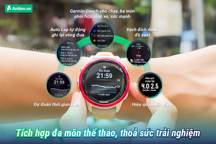 Đồng hồ thông minh Garmin Forerunner 570 42mm tích hợp đa dạng môn thể thao, giúp người dùng thoải mái lựa chọn và đạt được giá trị tối ưu từ thiết bị của mình