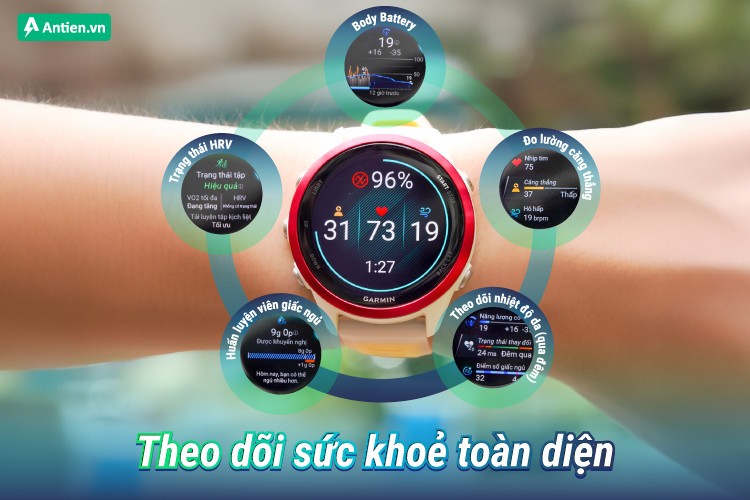 Đồng hồ thông minh Garmin Forerunner 570 42mm giúp theo dõi sát sao các chỉ số sức khỏe quan trọng trực tiếp trên cổ tay, mang lại cái nhìn toàn diện về tình trạng cơ thể để đạt được giá trị tốt nhất