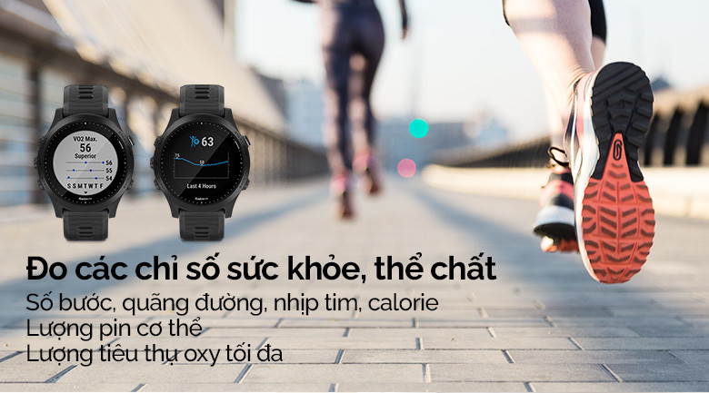Garmin Forerunner 945 theo dõi các chỉ số sức khỏe quan trọng như nhịp tim, VO2 Max và Body Battery