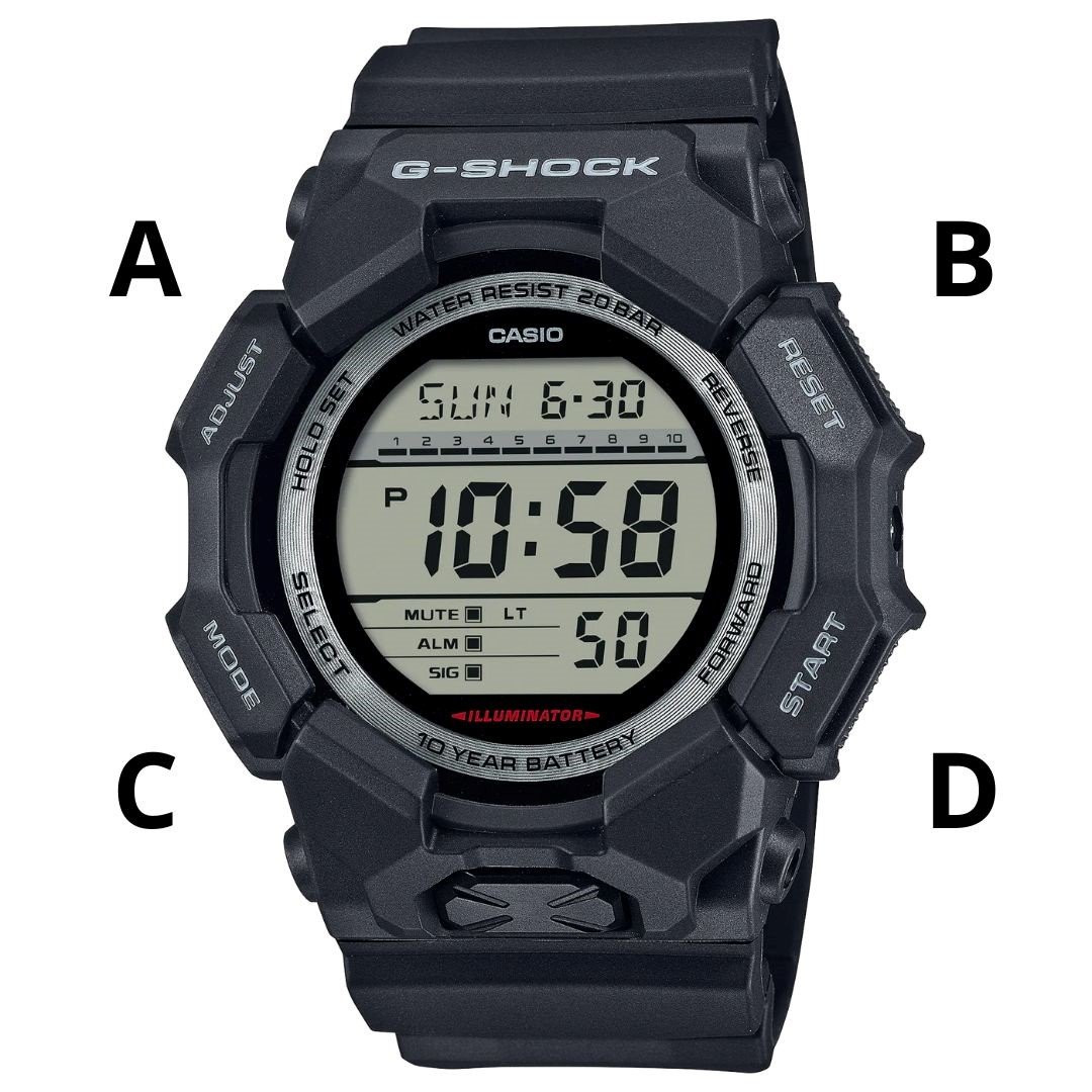Đồng hồ Casio G-Shock GD-010 màu đen hiển thị rõ các mặt số điện tử