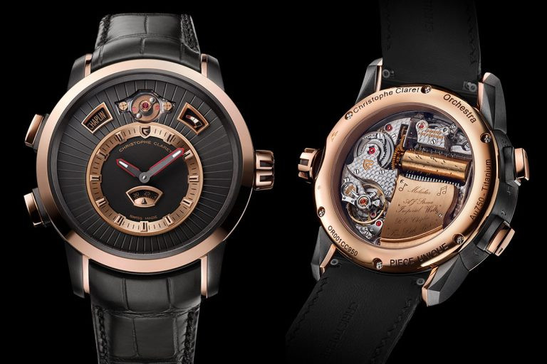 Mẫu đồng hồ âm nhạc Christophe Claret Orchestra, với cơ chế chải 20 nốt nhạc và 120 chấu trên trục quay.