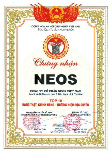 Giấy chứng nhận sản phẩm đồng hồ Neos là hàng thật, chính hãng