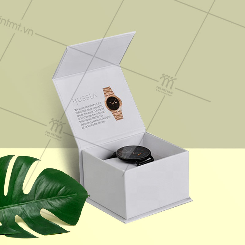 Hộp đựng đồng hồ đeo tay bồi giấy Ivory cao cấp với nắp nam châm