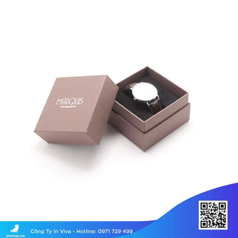 Hộp giấy cao cấp màu đen tuyền đựng đồng hồ đeo tay, tạo vẻ sang trọng