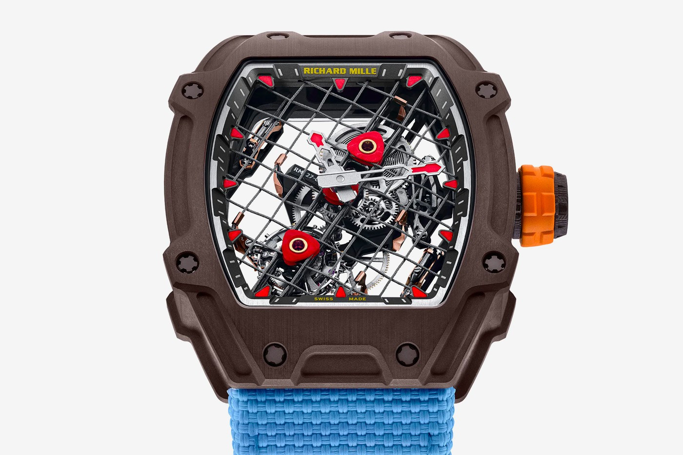 Đồng hồ Richard Mille RM 27-04 Rafael Nadal Tourbillon với thiết kế dây thép đan chéo trên mặt số