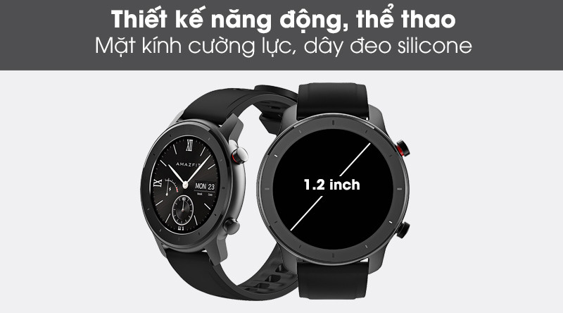 Đồng hồ thông minh Amazfit GTR 42mm với thiết kế thể thao màu đen mạnh mẽ