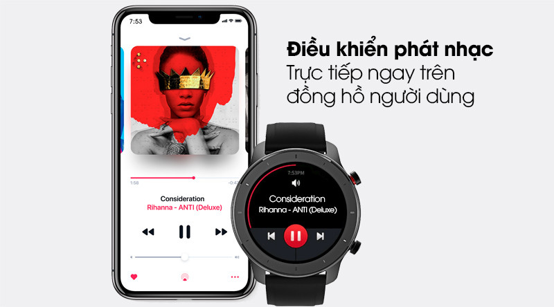 Tính năng điều khiển âm nhạc tiện lợi ngay trên đồng hồ thông minh Amazfit GTR 42mm