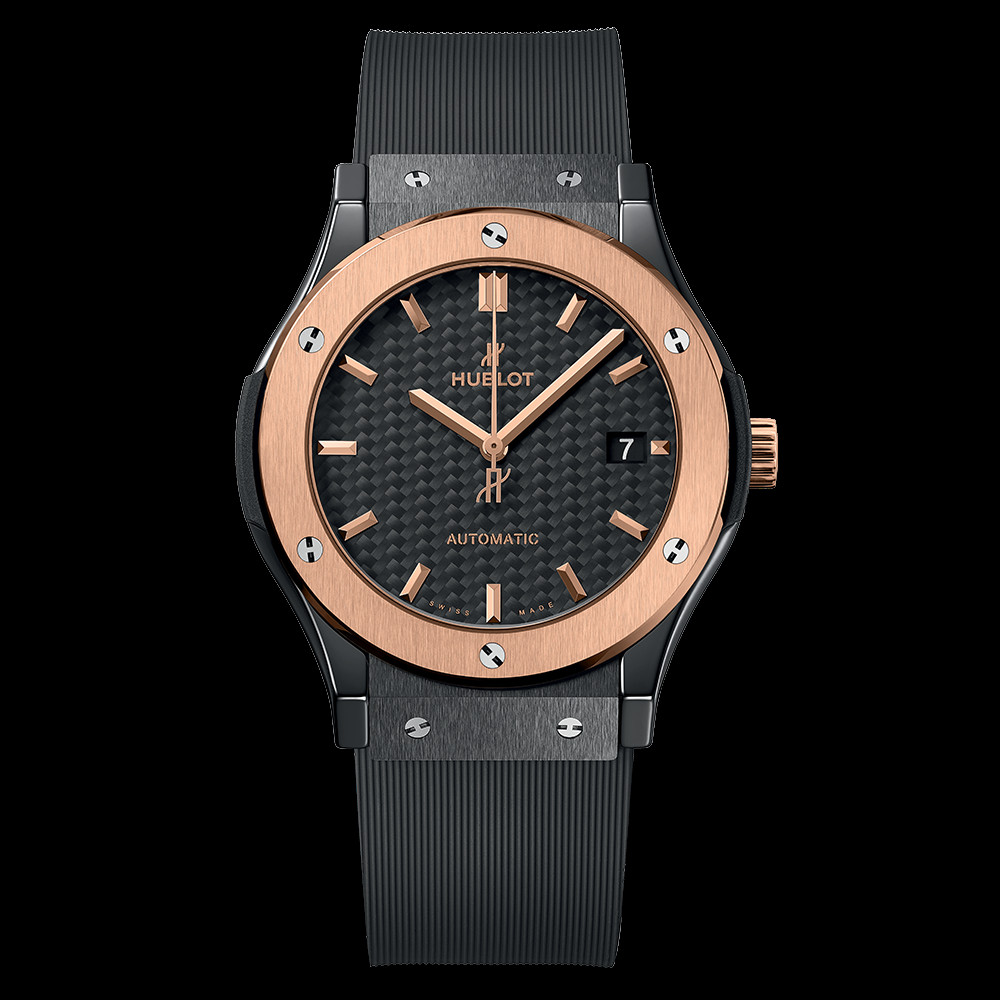 Chiếc đồng hồ Hublot nữ Classic Fusion Ceramic King Gold 45mm, cho thấy sự khác biệt về giá đồng hồ Hublot nữ.
