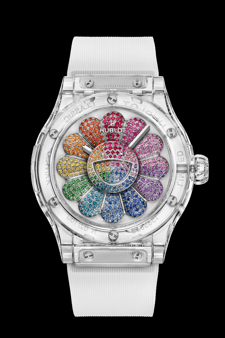 Mẫu đồng hồ Hublot nữ Classic Fusion Takashi Murakami Sapphire Rainbow 45mm, minh họa cho câu hỏi đồng hồ Hublot nữ giá bao nhiêu.