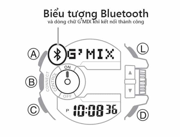 Hình ảnh hiển thị trạng thái kết nối Bluetooth thành công trên đồng hồ điện thoại G-Shock