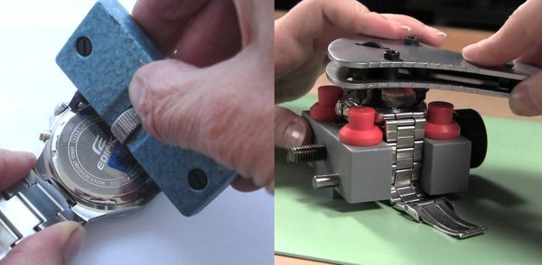 Tháo nắp đáy đồng hồ đeo tay để tiếp cận bộ máy và núm chỉnh