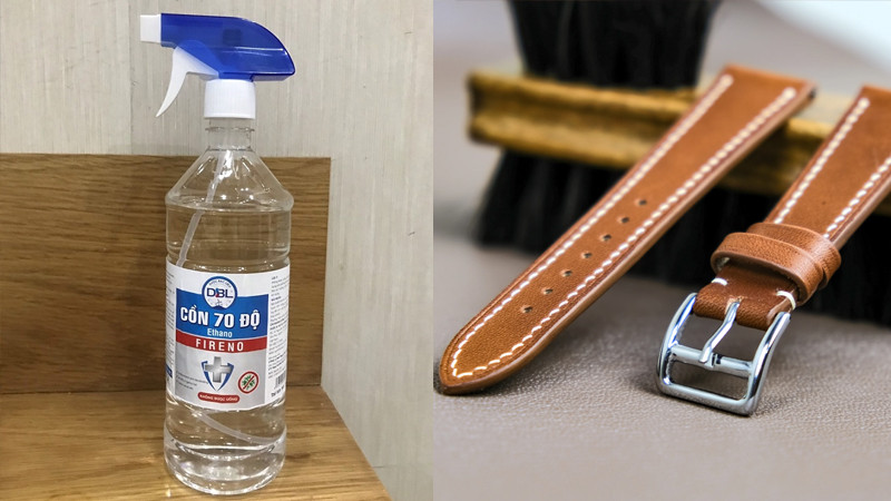 Vệ sinh dây da đồng hồ bằng cồn y tế loại bỏ vết bẩn