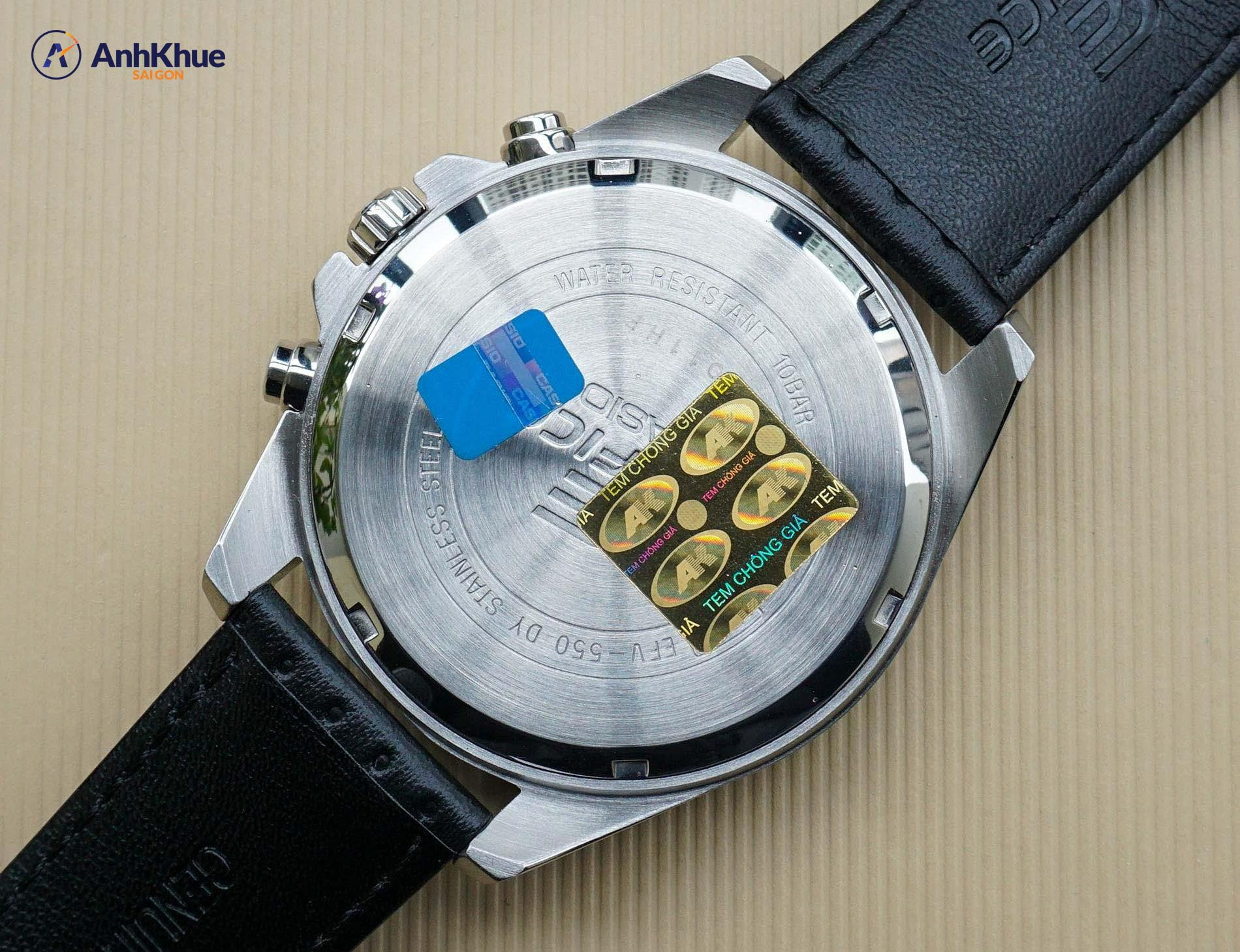 Tem chống giả Anh Khuê Sài Gòn trên nắp lưng đồng hồ Casio Edifice chính hãng