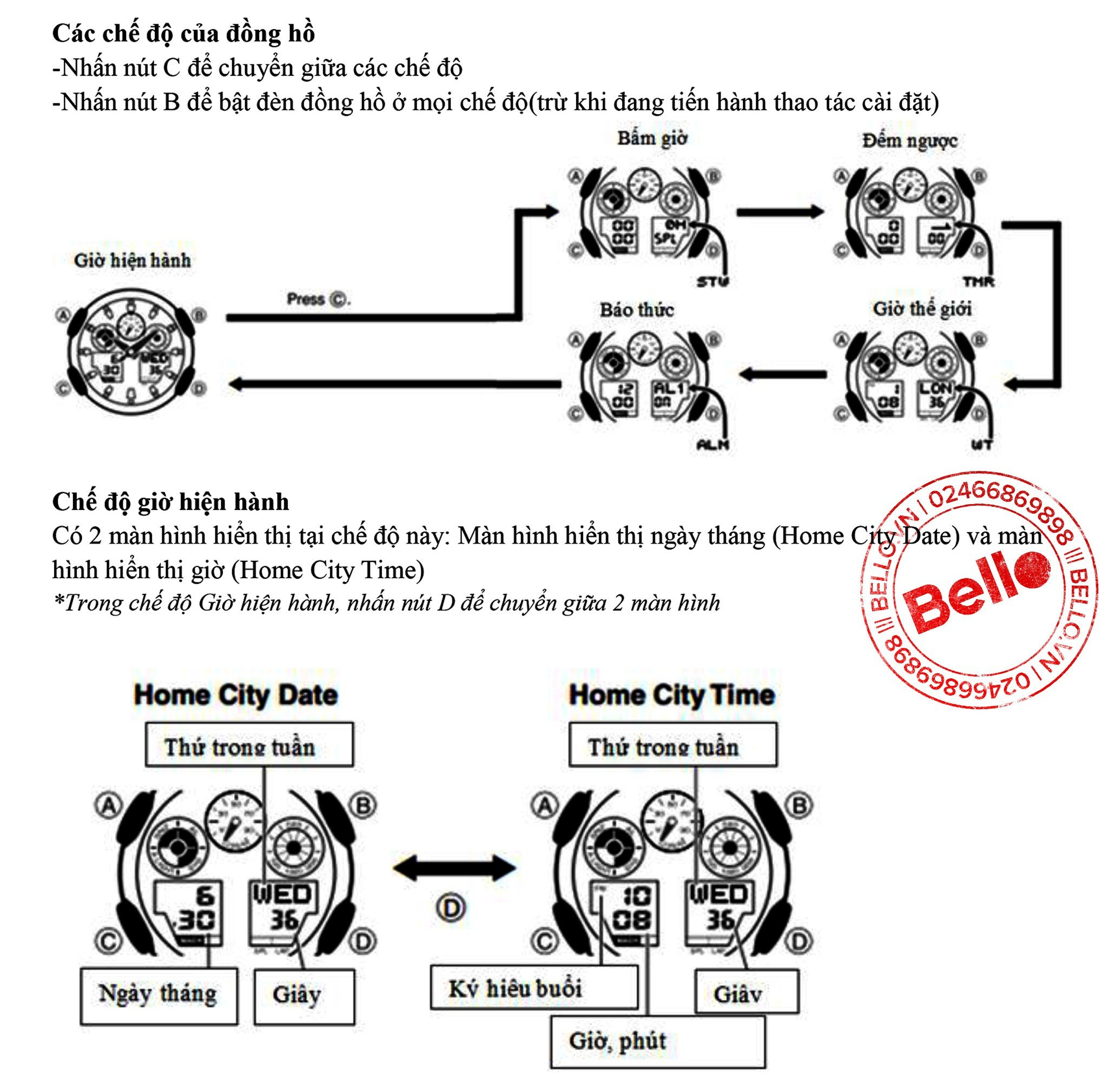 Hướng dẫn chỉnh giờ đồng hồ G-Shock GA-100, bước chọn thành phố giờ gốc