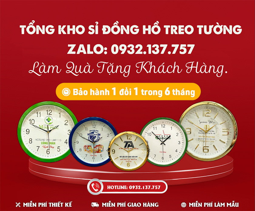 Làm đồng hồ treo tường theo yêu cầu với mặt số tròn, viền kim loại