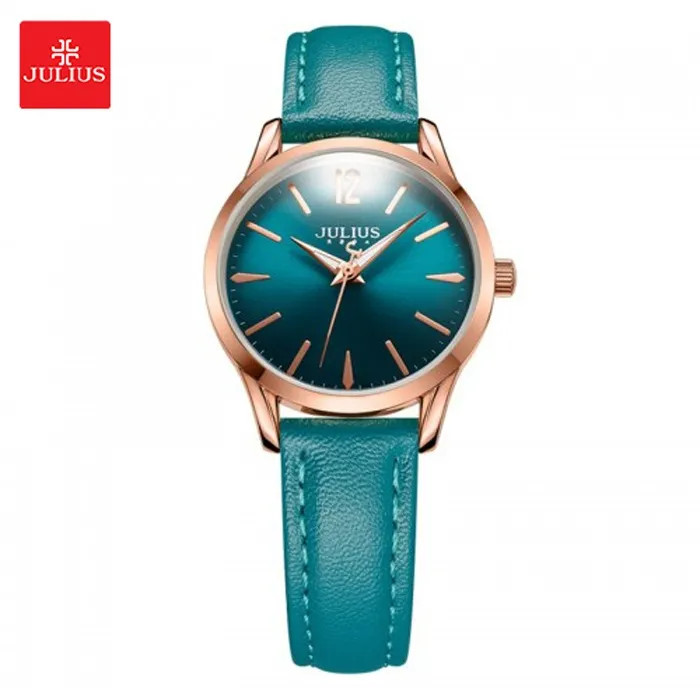 mẫu đồng hồ đeo tay nữ đẹp giá rẻ dây da Julius JA-983LE xanh