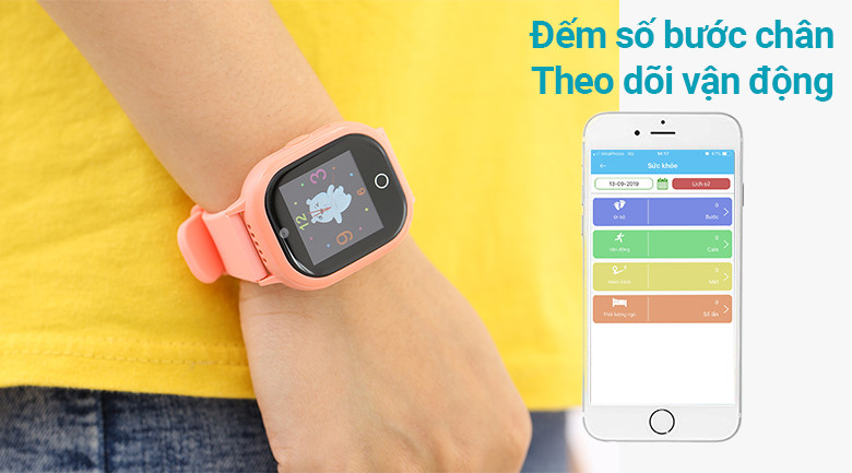 Màn hình đồng hồ thông minh trẻ em Kidcare 06S hiển thị số bước chân theo dõi vận động của bé