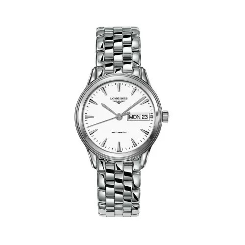 Hình ảnh cận cảnh dây đồng hồ kim loại thép chính hãng trên mẫu Longines Flagship Automatic