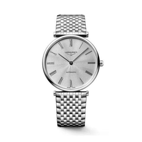 Đồng hồ Longines Automatic L4.918.4.71.6 38mm siêu mỏng chính hãng với mặt bạc lộ cơ
