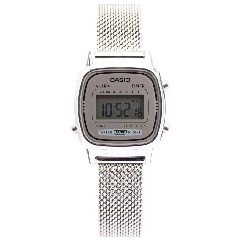 Đồng hồ Casio LA670WEM-7DF nữ điện tử dây lưới bạc tinh tế