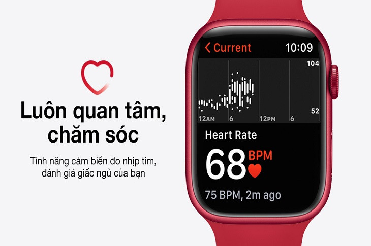 Đồng hồ thông minh Apple Watch Series 7 theo dõi nhịp tim và các chỉ số sức khỏe của người đeo