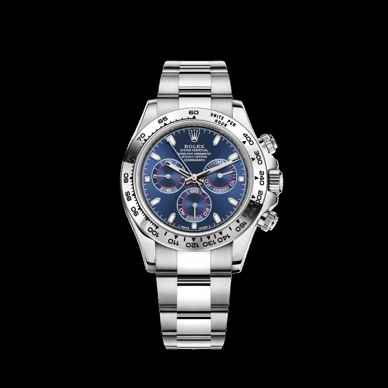 Phiên bản đồng hồ Rolex Daytona 116509 vàng trắng với mặt số xanh lam nổi bật, mang đến sự đa dạng về phong cách.