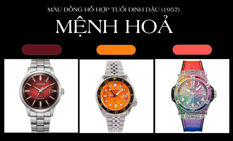 Đồng hồ màu đỏ, hồng, tím hợp phong thủy tuổi Đinh Dậu mệnh Hỏa