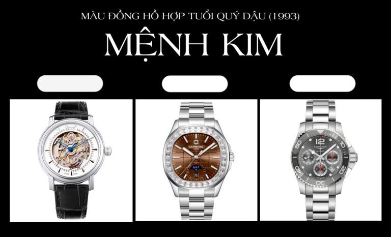 Đồng hồ màu trắng, ghi, xám, vàng, nâu cho tuổi Quý Dậu mệnh Kim
